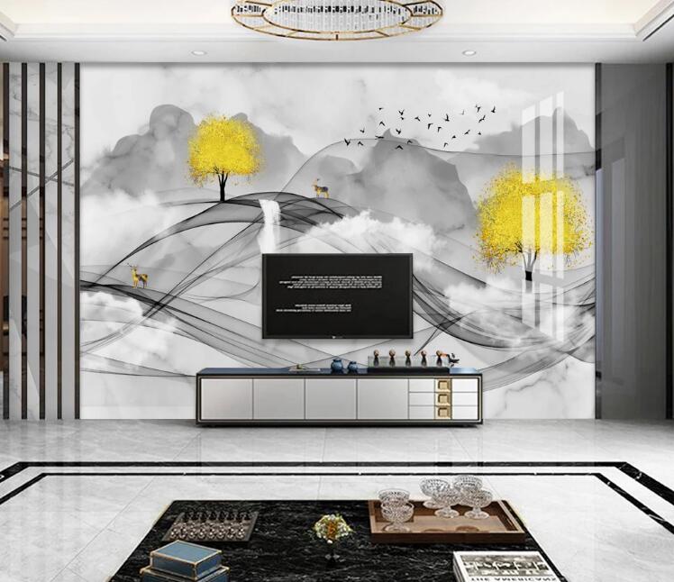 3D Ink Ribbon Trees 454 Wall Murals