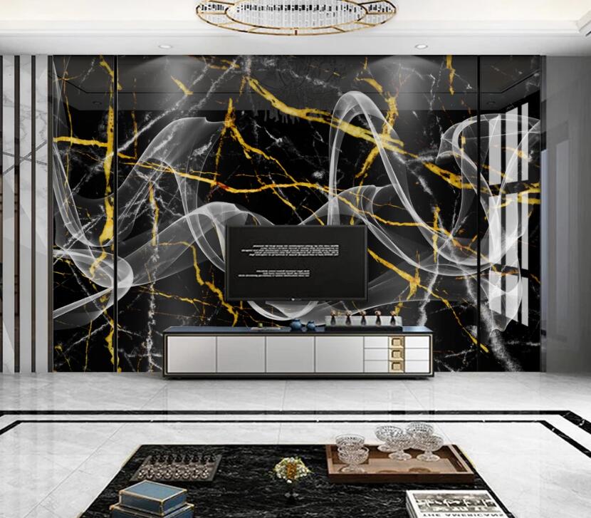 3D Black Texture White Ribbon 768 Wall Murals