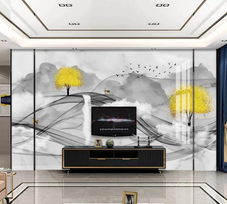 3D Ink Ribbon Trees 454 Wall Murals