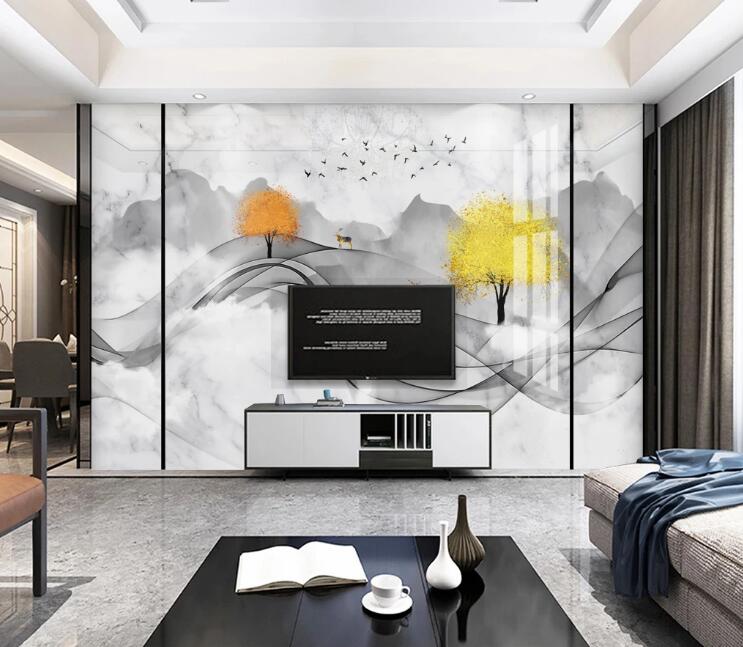 3D Misty Trees 452 Wall Murals