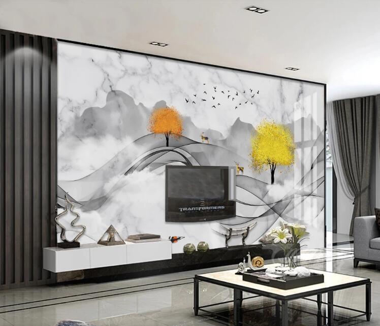 3D Misty Trees 452 Wall Murals