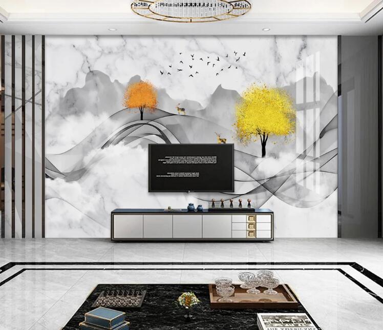 3D Misty Trees 452 Wall Murals