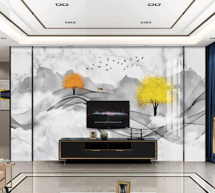 3D Misty Trees 452 Wall Murals