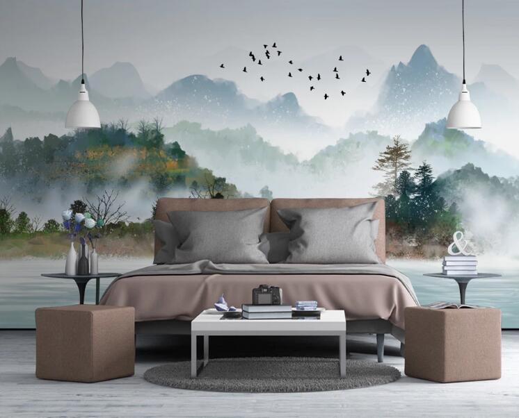 3D Green Hills And Green Waters 447 Wall Murals