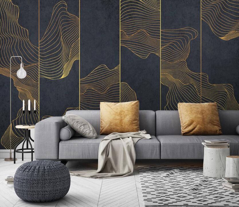 3D Long Grid Gold Net 727 Wall Murals