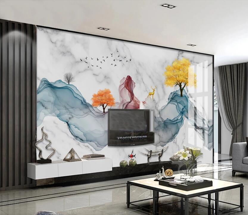 3D Orange Tree And Yellow Tree 725 Wall Murals