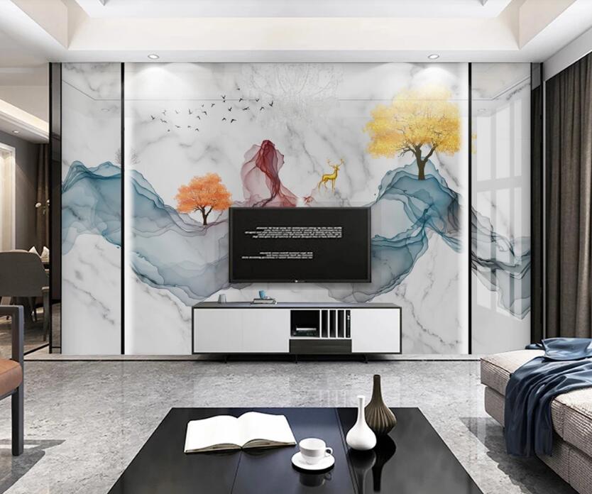 3D Orange Tree And Yellow Tree 725 Wall Murals