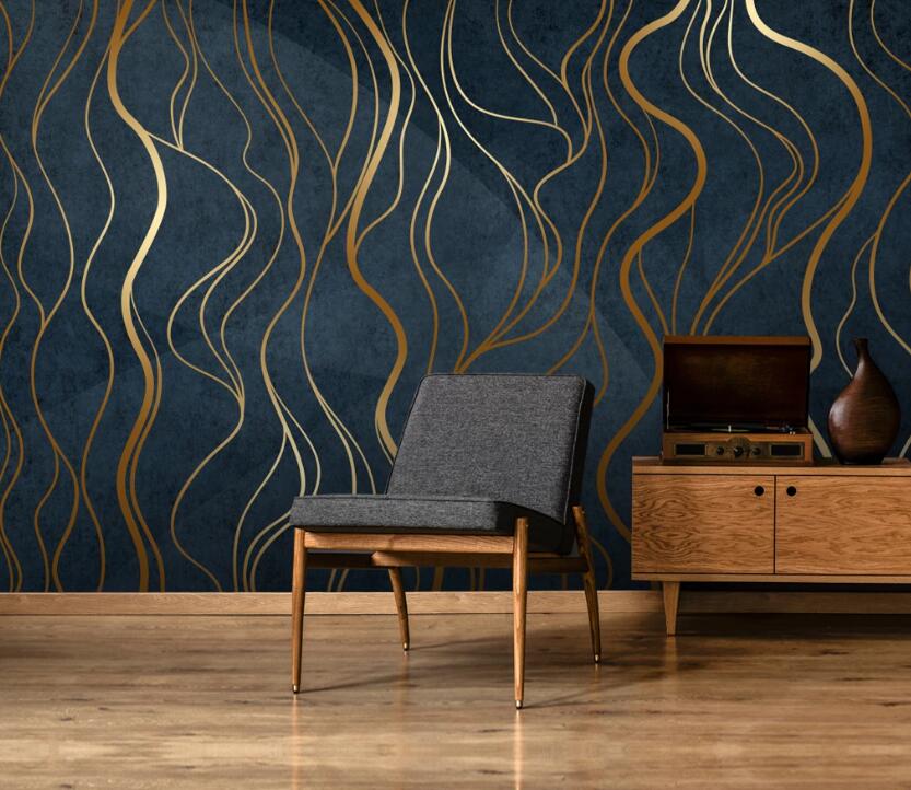 3D Golden Wave 722 Wall Murals