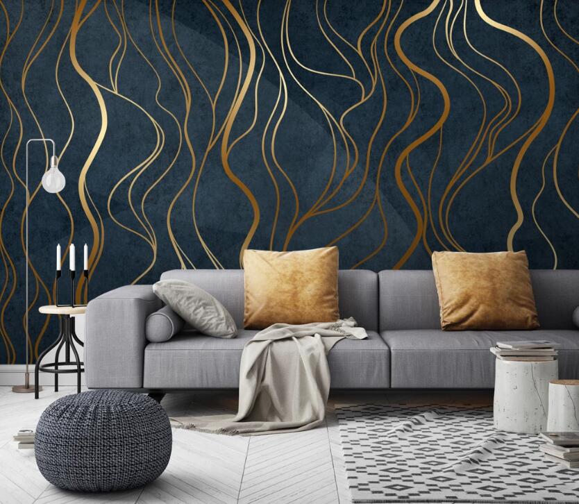 3D Golden Wave 722 Wall Murals