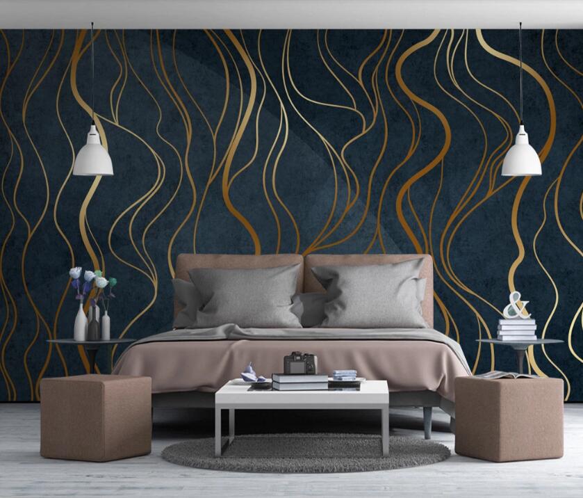 3D Golden Wave 722 Wall Murals