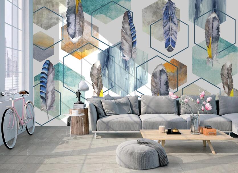 3D Blue Dyed Feathers 711 Wall Murals