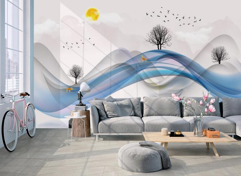 3D Blue Black Ribbon 701 Wall Murals
