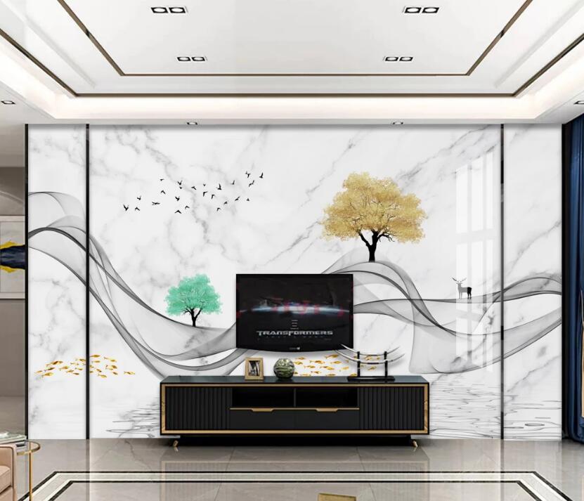 3D Yellow Tree And Green Tree 688 Wall Murals