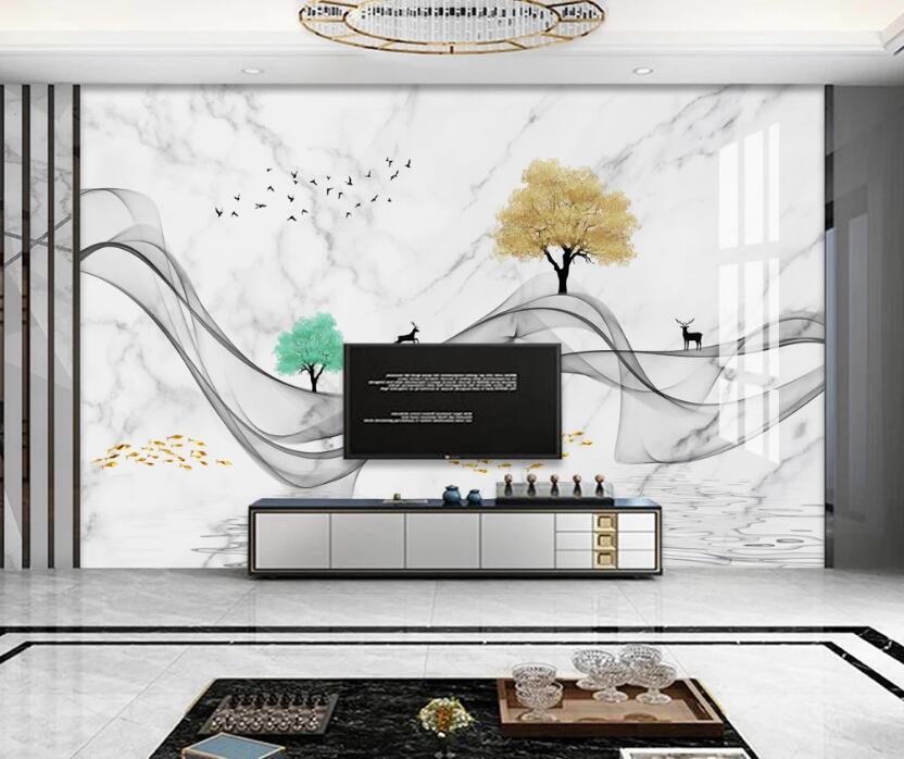 3D Yellow Tree And Green Tree 688 Wall Murals