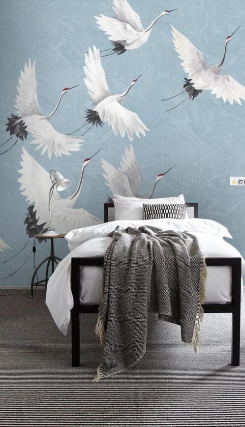 3D Flock Of Flying White birds 831 Wall Murals