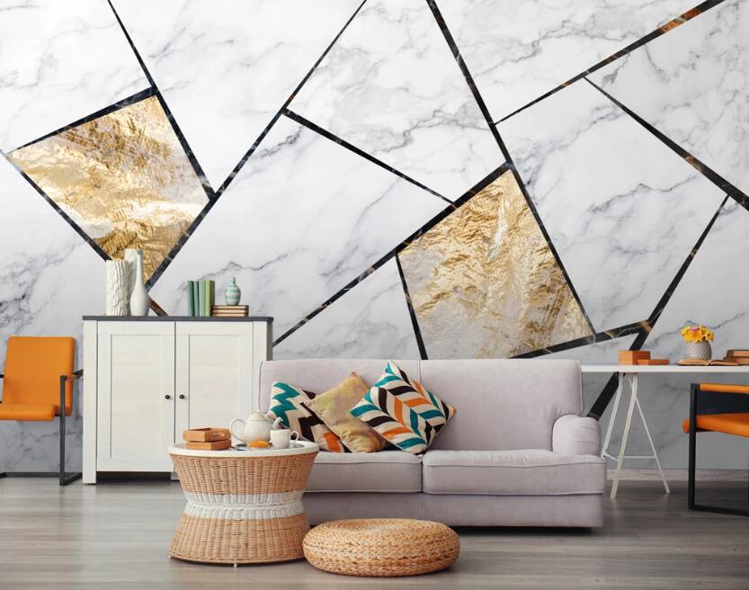 3D White And Gilt 682 Wall Murals