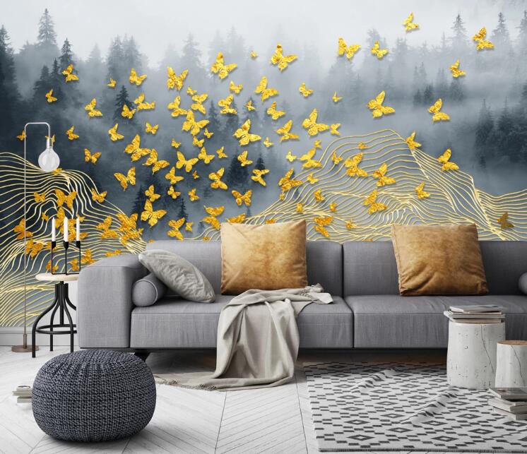 3D Yellow Butterfly 425 Wall Murals