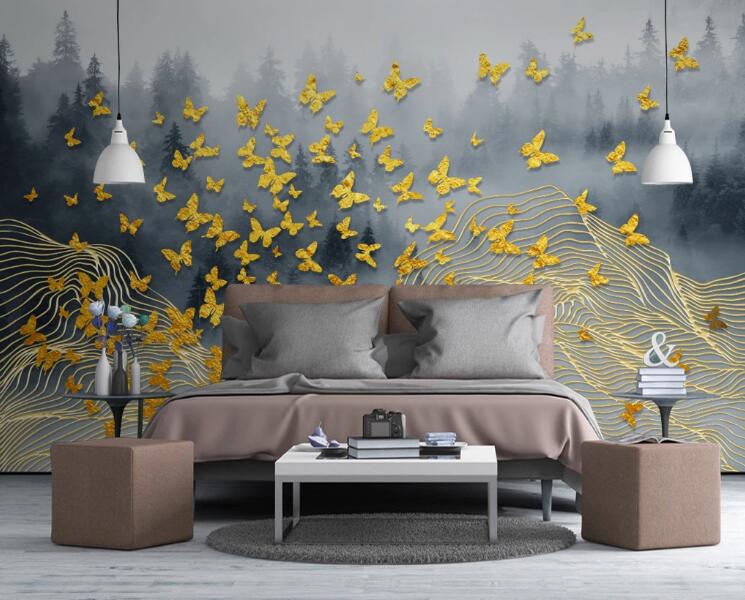 3D Yellow Butterfly 425 Wall Murals