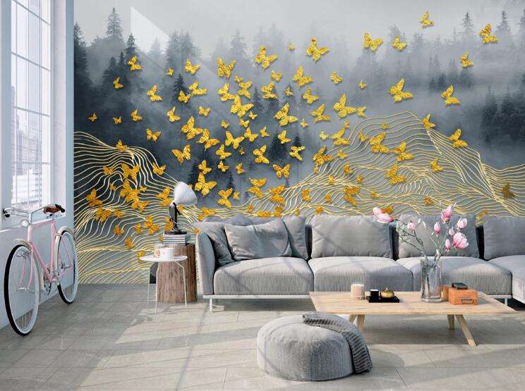 3D Yellow Butterfly 425 Wall Murals