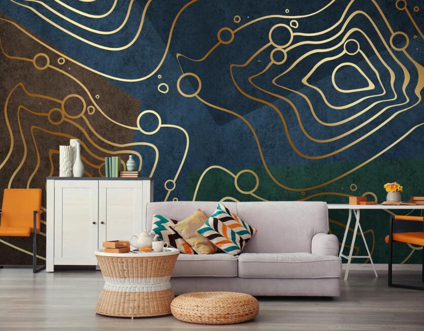 3D Gold Wire Circle 671 Wall Murals