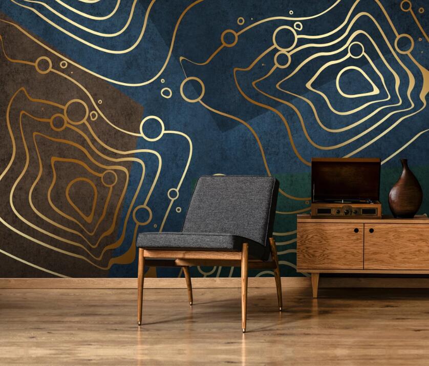 3D Gold Wire Circle 671 Wall Murals