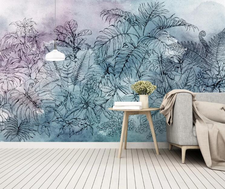 3D Two-color Leaves 409 Wall Murals