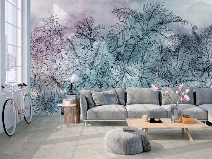 3D Two-color Leaves 409 Wall Murals