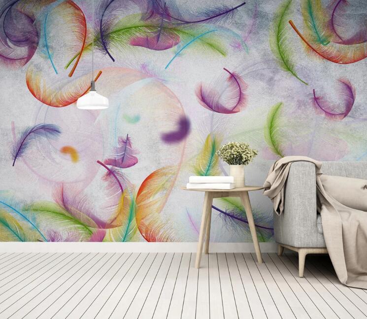 3D Colored Feathers 407 Wall Murals
