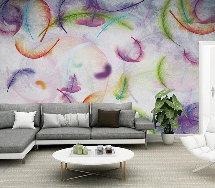 3D Colored Feathers 407 Wall Murals