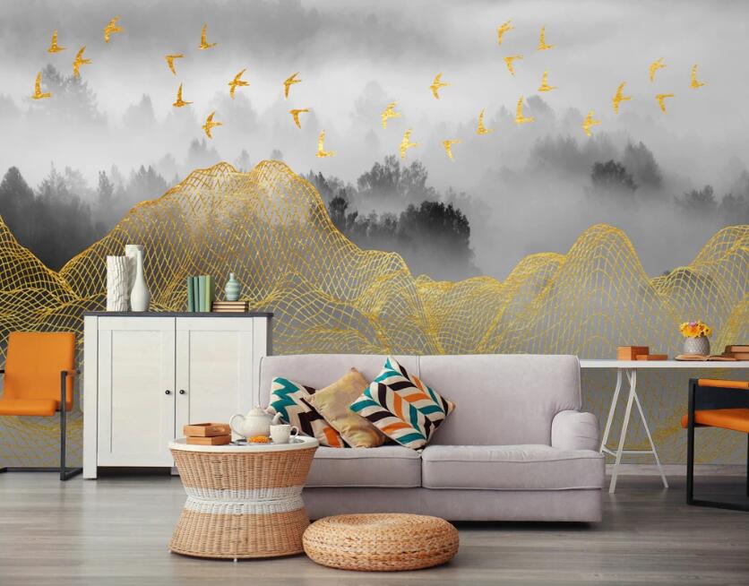 3D Golden Mountains 635 Wall Murals