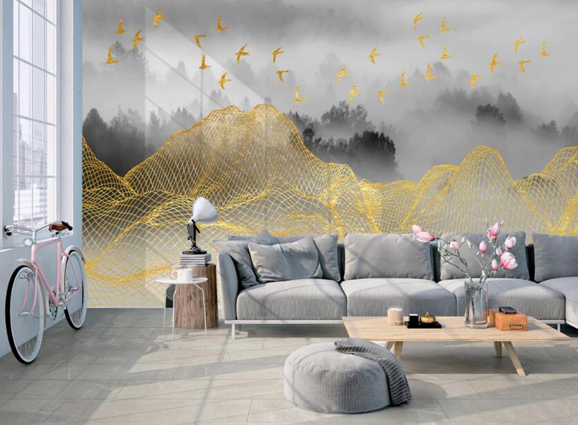 3D Golden Mountains 635 Wall Murals