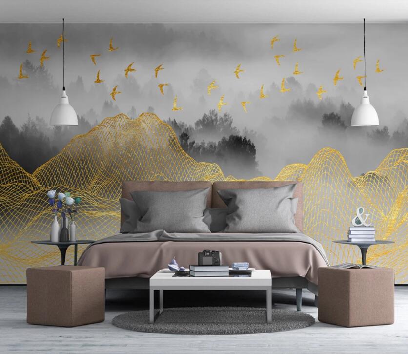 3D Golden Mountains 635 Wall Murals