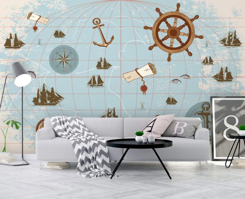 3D Blue Nautical 622 Wall Murals