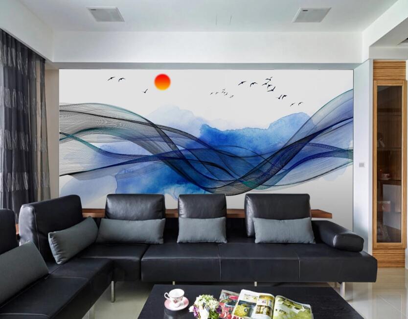 3D Blue Mist Ink Ribbon 616 Wall Murals