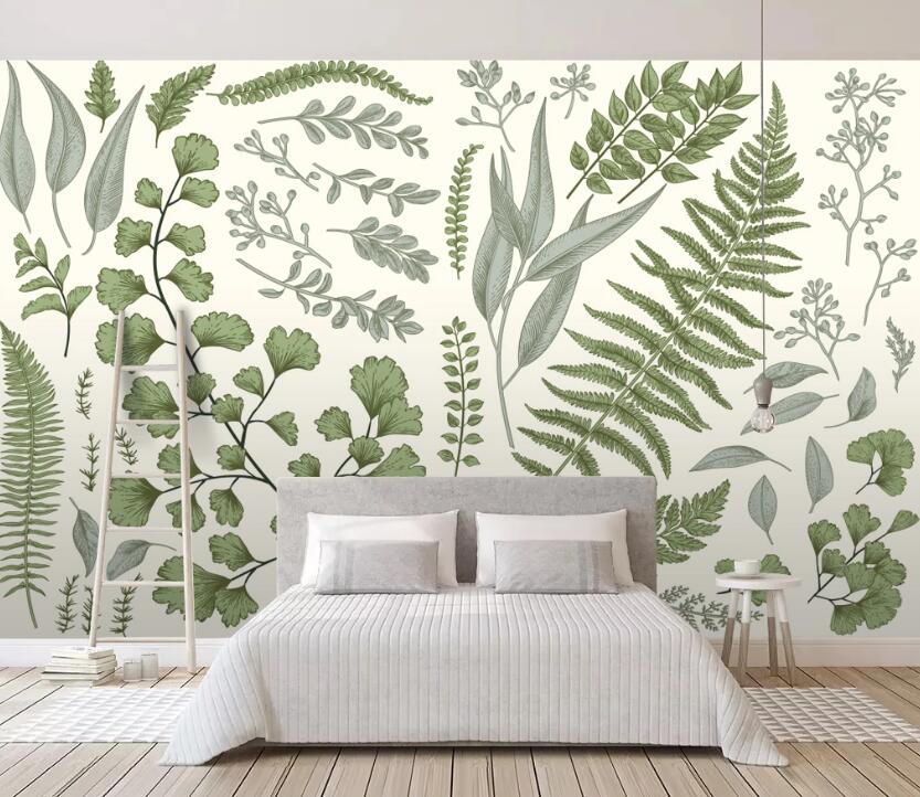 3D Pastel Leaves 605 Wall Murals
