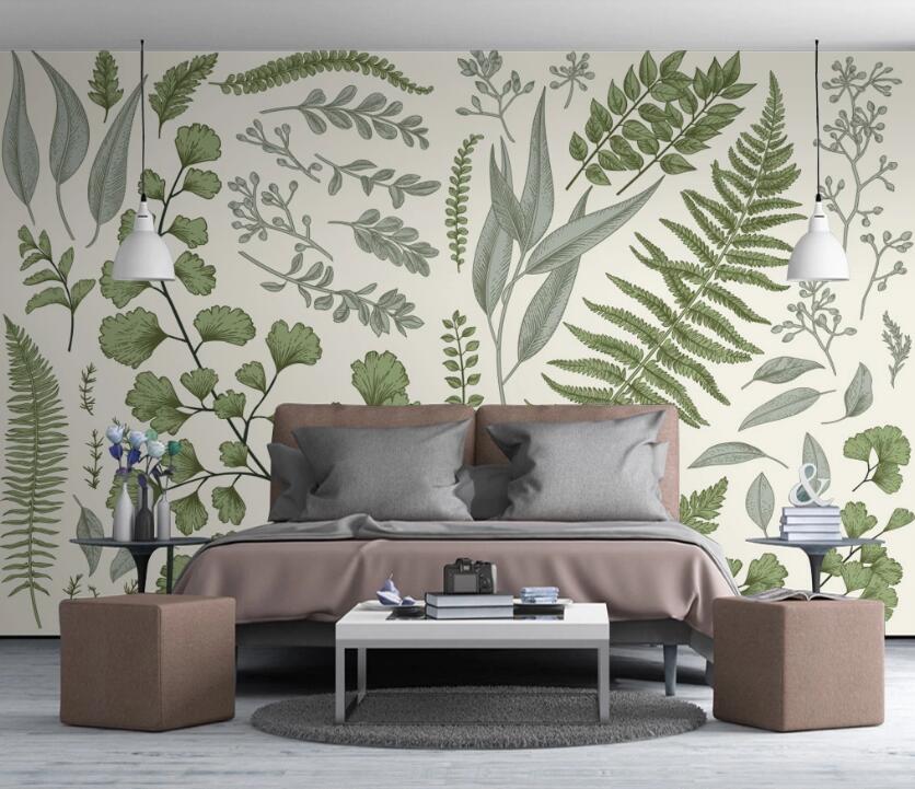 3D Pastel Leaves 605 Wall Murals