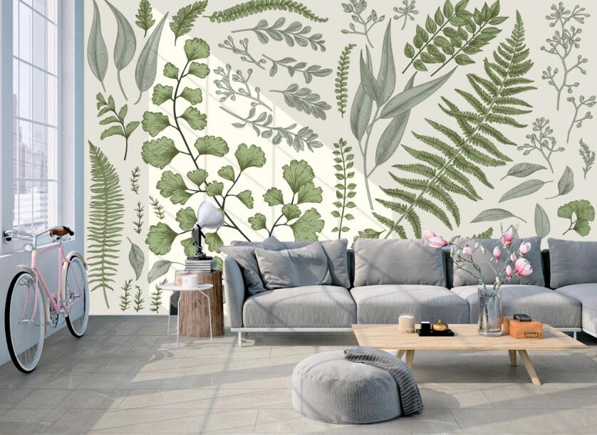 3D Pastel Leaves 605 Wall Murals