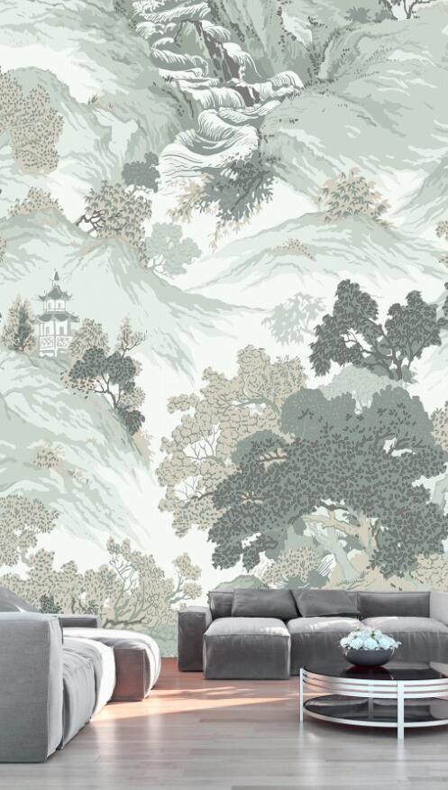 3D Mountain Trees 808 Wall Murals