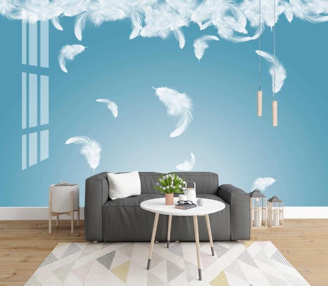 3D White Feather 400 Wall Murals