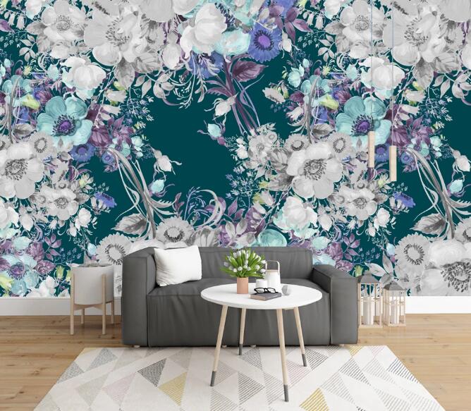 3D Dark Green Flower Cluster 394 Wall Murals