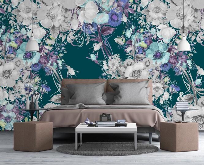 3D Dark Green Flower Cluster 394 Wall Murals