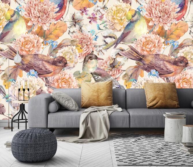 3D Flowers And Birds 391 Wall Murals
