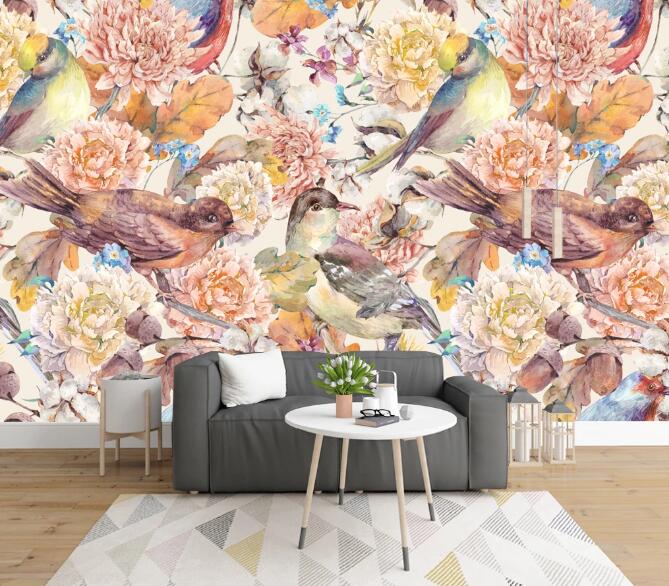 3D Flowers And Birds 391 Wall Murals