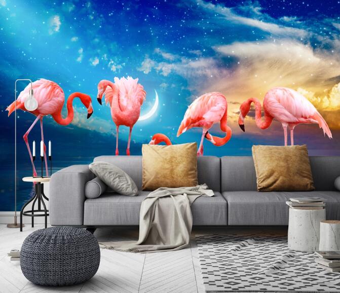 3D Galaxy Flamingo 377 Wall Murals