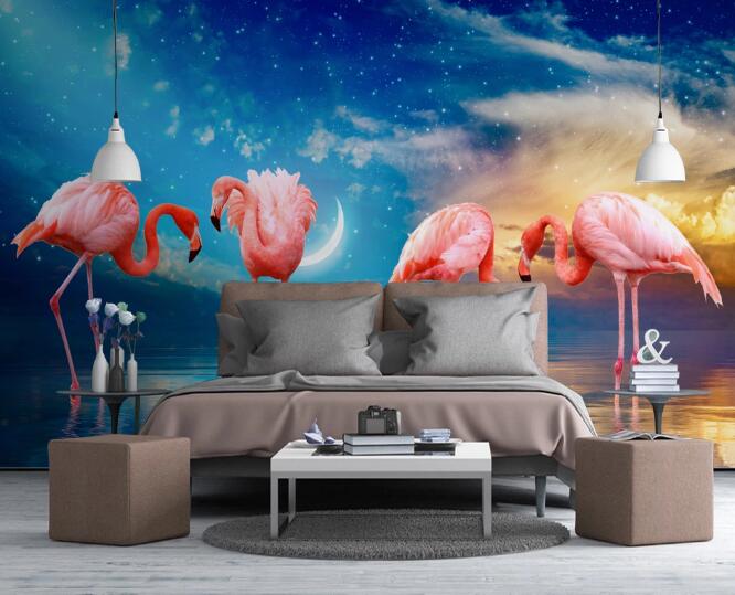 3D Galaxy Flamingo 377 Wall Murals