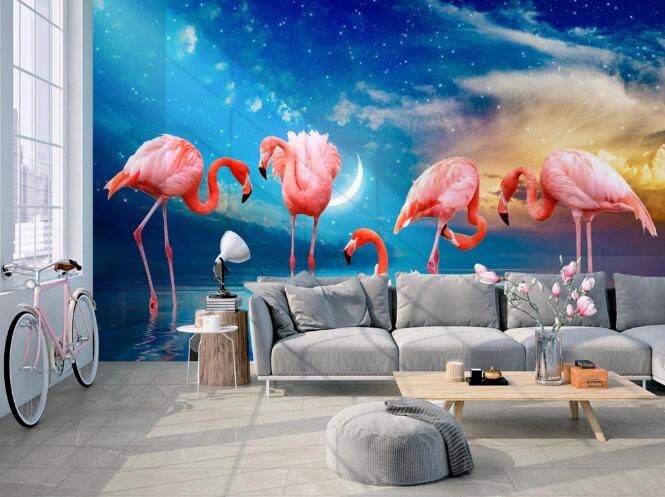 3D Galaxy Flamingo 377 Wall Murals