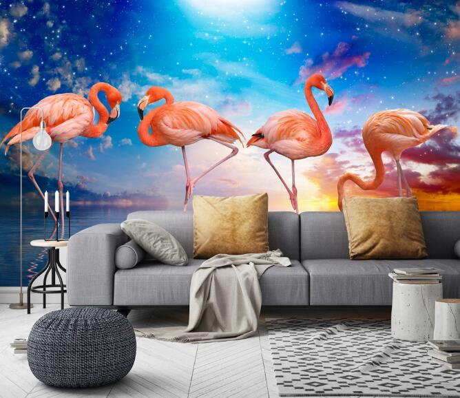 3D Galaxy Flamingo 376 Wall Murals