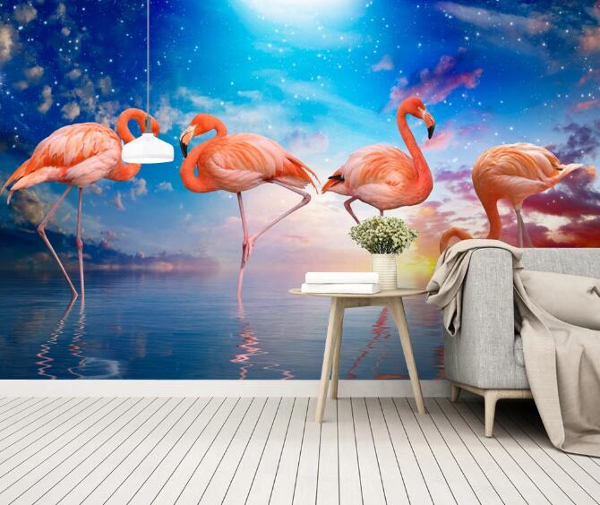 3D Galaxy Flamingo 376 Wall Murals