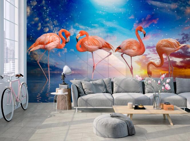 3D Galaxy Flamingo 376 Wall Murals