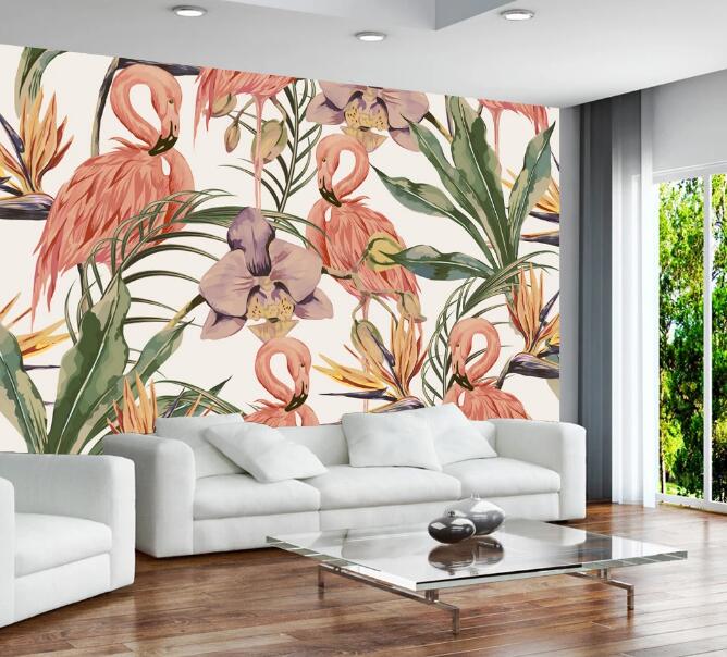 3D Love Flamingo 367 Wall Murals
